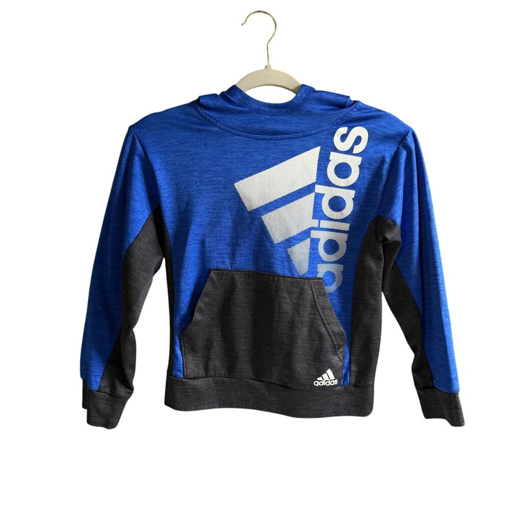 Adidas Colorblock Melange Pullover Hoodie Big Boys Small (8) Heather Blue